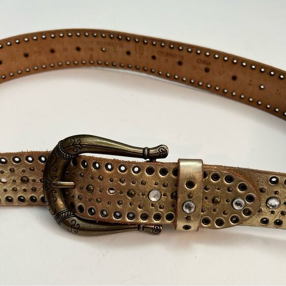 Fossil Gold Metallic Leather Belt, Studded with Rhinestones and Grommets, Size S - Picture 10 of 16